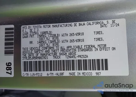 2024 Toyota Tacoma Trd Sport from USA, damaged, VIN 3TMLB5JN5RM083921